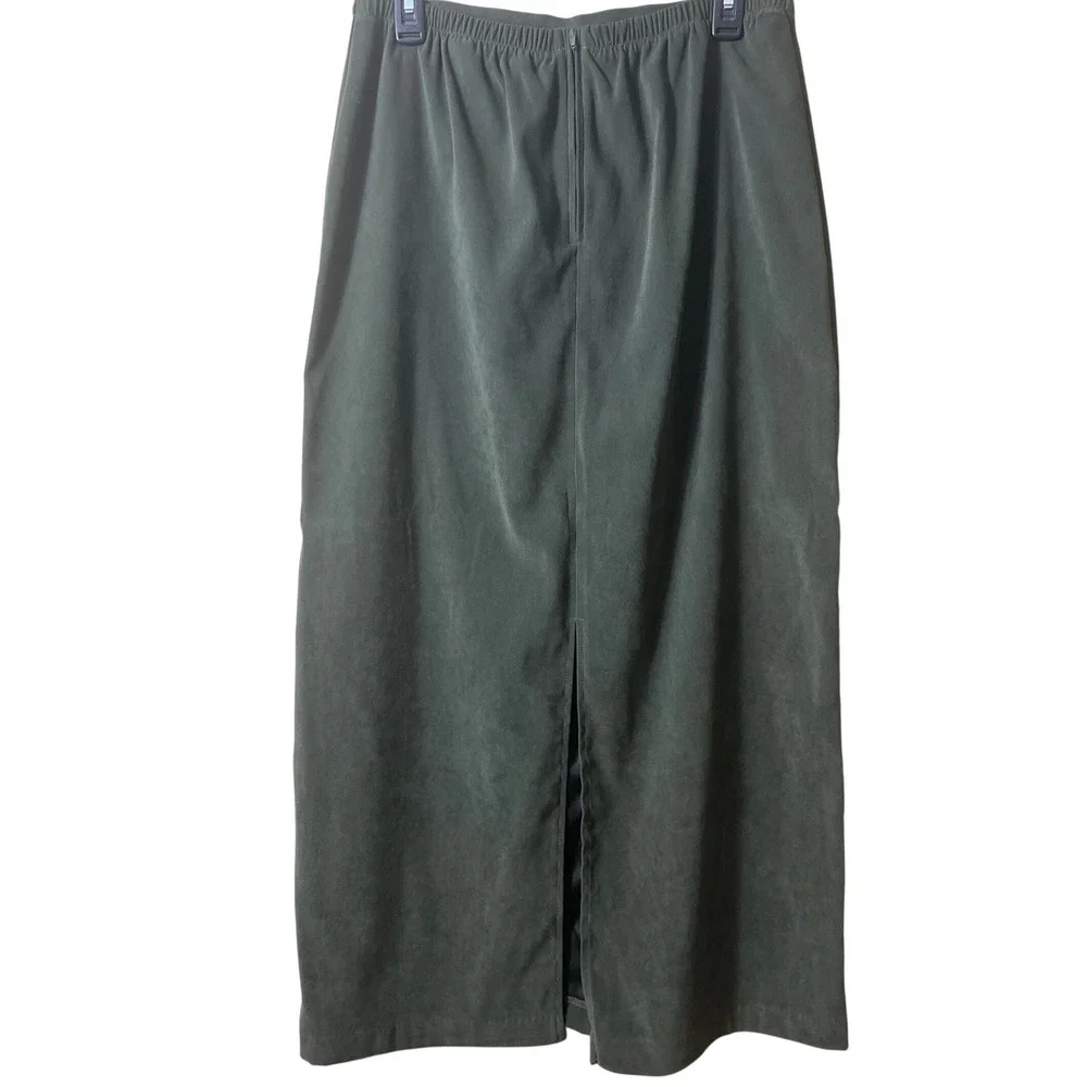 Fashion Bug Olive Green Faux Suede Maxi Skirt Size 14 XL Vintage Cottagecore